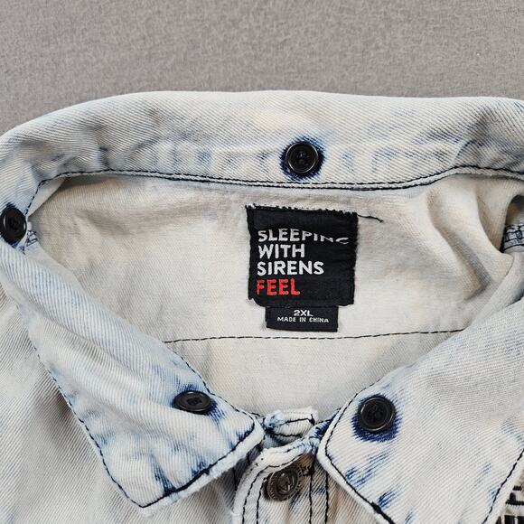 Sleeping with Sirens Denim Vest Adult 2XL Acid Wash Rock Band - Picture 3 of 11